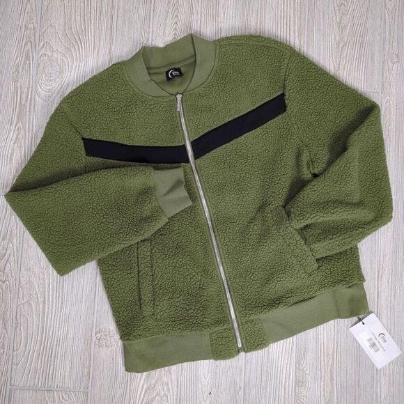 Zyia Active Womens Green Black Sherpa Fleece Zip Up Teddy Jacket Size M New - Picture 1 of 12
